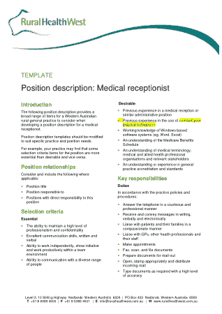 Medical Receptionist Job Description Template
