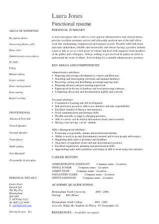 Administrative Assistant Functional Resume Template
