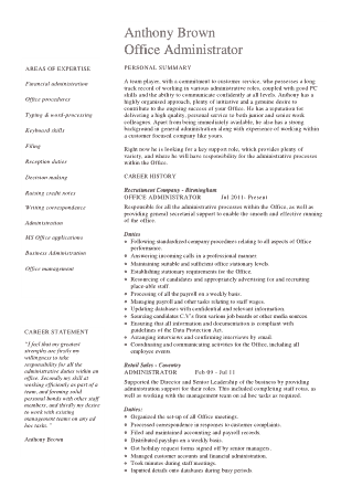 Administrative Assistant Office Resume Template