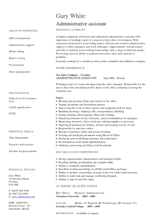 Administrative Assistant Resume Sample Template