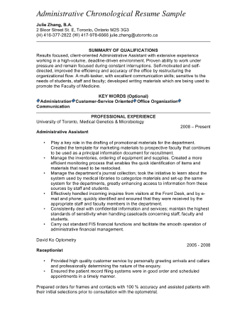 Administrative Chronological Resume Template