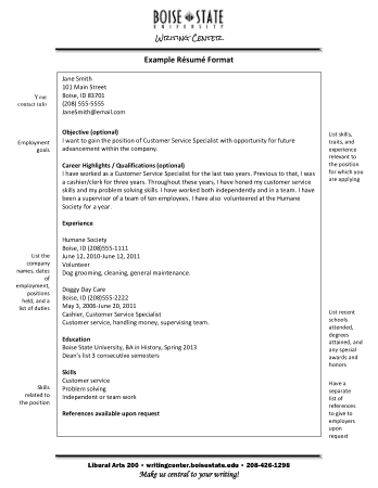 Basic Resume Format Example Template