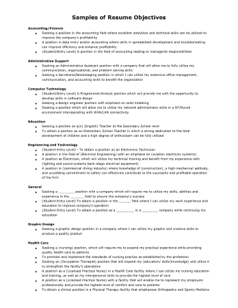 Basic Resume Objective Example Template