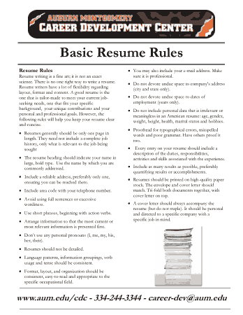 Basic Resume Rules Template