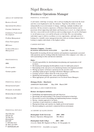 Free Download PDF Books, Professional Resume for Business Operation Manager Template