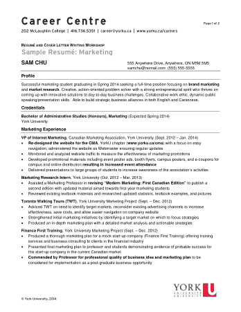 Experienced Marketing Resume Format Template