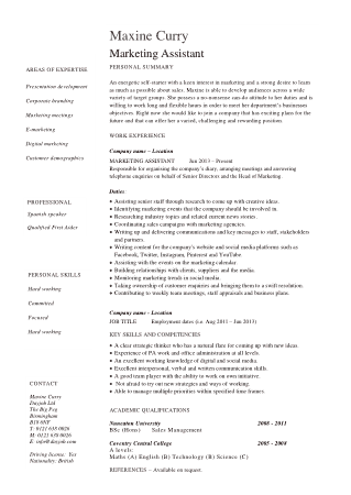 Marketing Assistant Resume Format Template