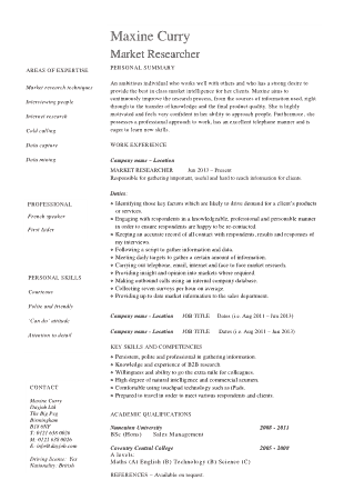 Marketing Research Skills Resume Template