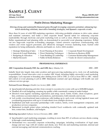 Professional Marketing Manager Resume Sample Template