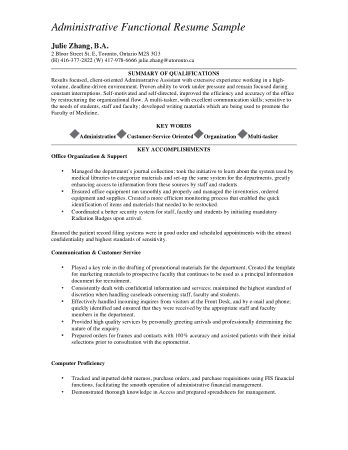 Administrative Functional Resume Sample Template