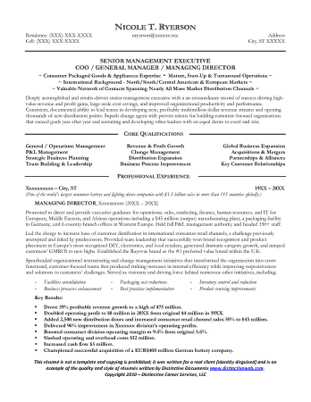 Executive General Manager Resume Template