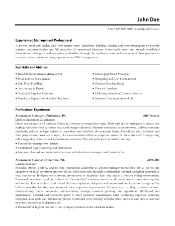 Experienced Management Professional Resume Template