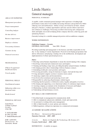 General Manager Resume Example Template