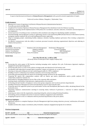 HR Project Manager Resume Example Template
