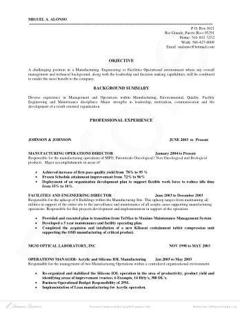 Maintenance Manager Resume Template