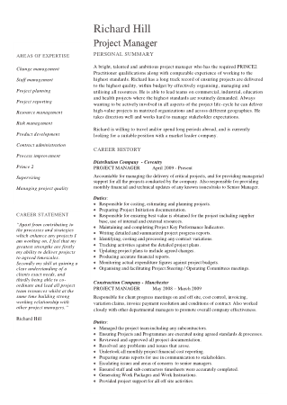 Project Manager Resume Sample Template