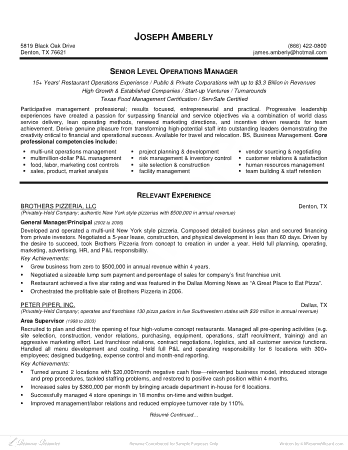 Restaurant Operations Manager Resume Template