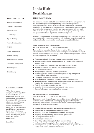 Retail Manager Resume Sample Template