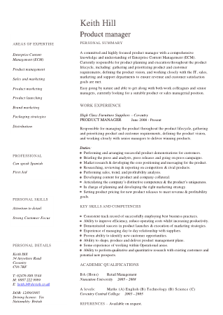 Sample Product Manager Resume Template