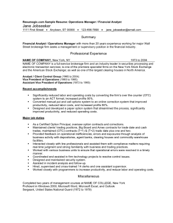 Sample Resume of Operations Manager Template