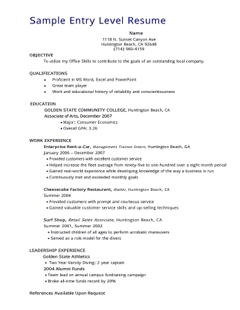 General Entry Level Resume Format Template