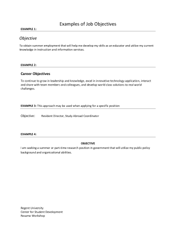 General Job Resume Objective Template
