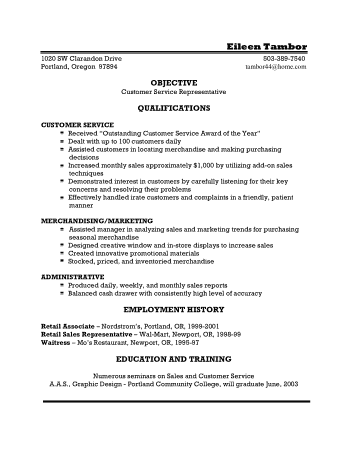 General Objective for Resume Customer Service Template