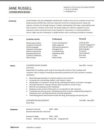 General Resume Objective Customer Service Template