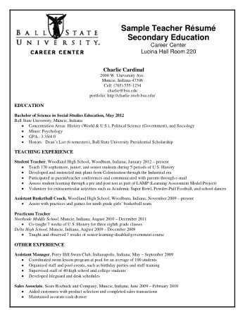 Free Download PDF Books, Secondary Teacher Resume Example Template