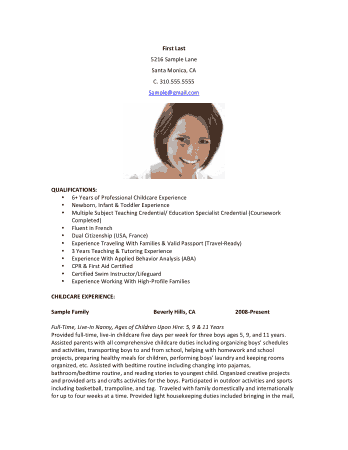 Free Download PDF Books, Child Care Teacher Assistant Resume Template