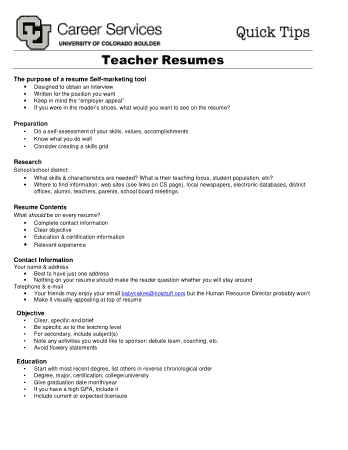 Teacher Resume Objective Example Template