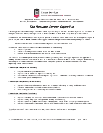 The Resume Career Objective Template