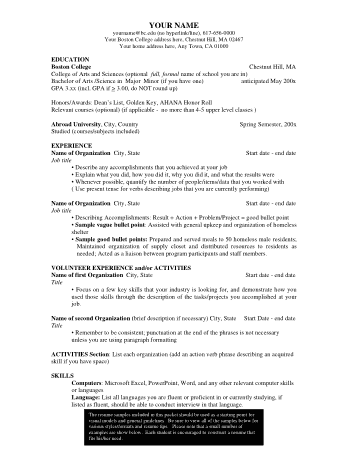 College Resume Outline Template