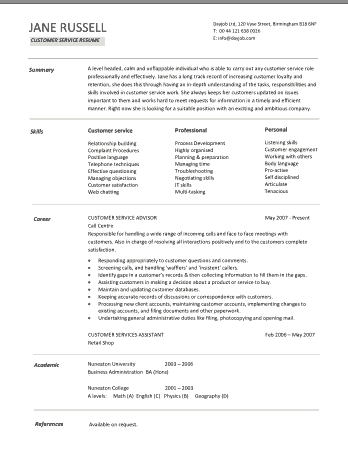 Customer Service Professional Summary for Resume Template