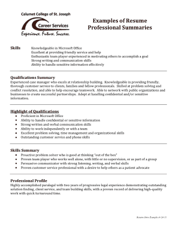 Professional Profile Resume Example Template