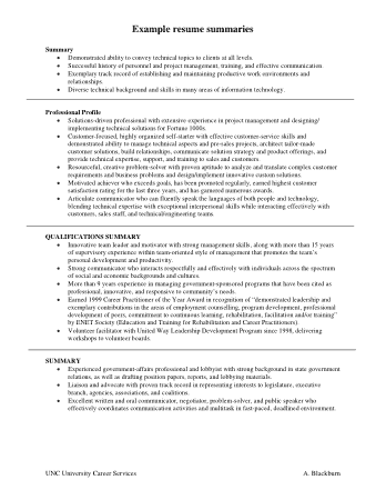 Professional Profile Summary for Resume Template