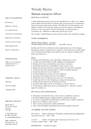 Sample HR Officer Professional Summary Resume Template