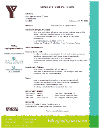Customer Service Resume Functional Example Template