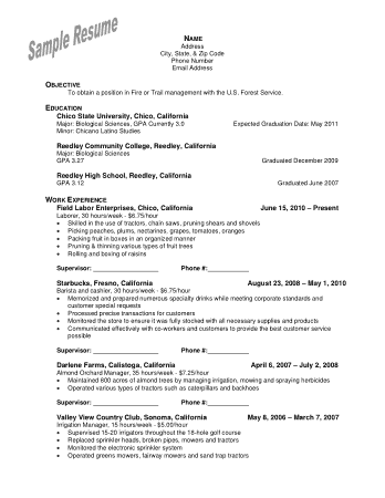 Resume Objective For Forest Service Template