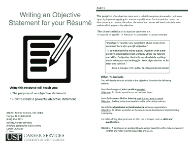 Resume Career Objective Statement Template