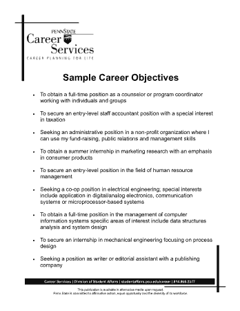Resume Career Planning Objective Template