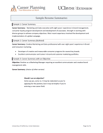 Free Download PDF Books, Resume Career Summary Example Template
