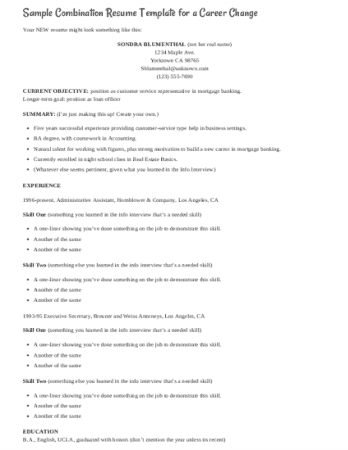 Sample Combination Resume Template for a Career Change Template