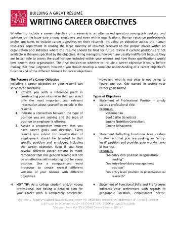 Writing a Resume Career Objective Template