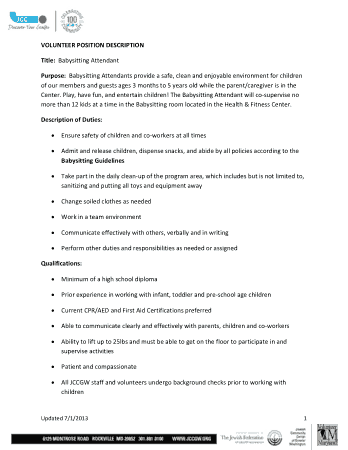 Free Download PDF Books, Babysitter Job Description for Resume Template