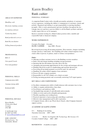 Bank Job Resume Format Template