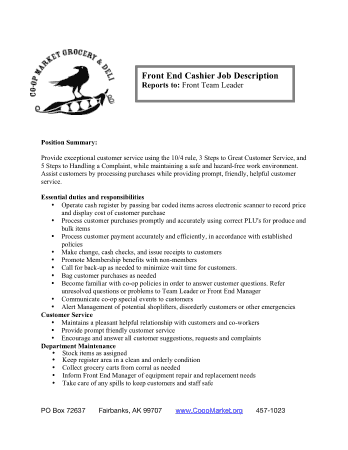 Free Download PDF Books, Cashier Job Description Resume Template