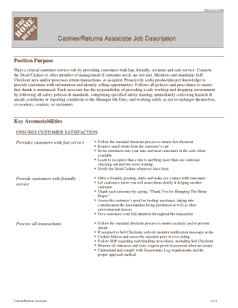 Free Download PDF Books, Cashier Returns Associate Job Description Resume Template