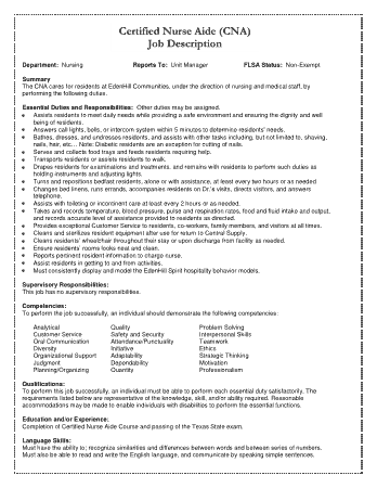 CNA Job Description and Duties Template