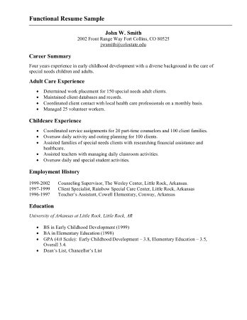 Functional Resume Example For Job Template